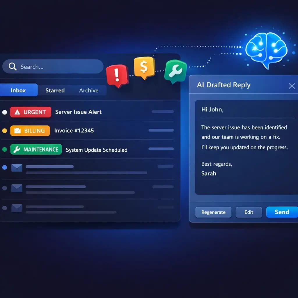AI-powered email inbox with categorized messages